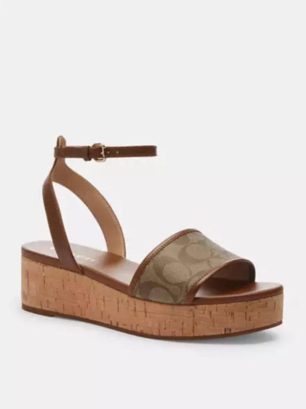 COACH Tullie Signature Jacquard Sandals In Saddle/Khaki Size 7B - Picture 1 of 13
